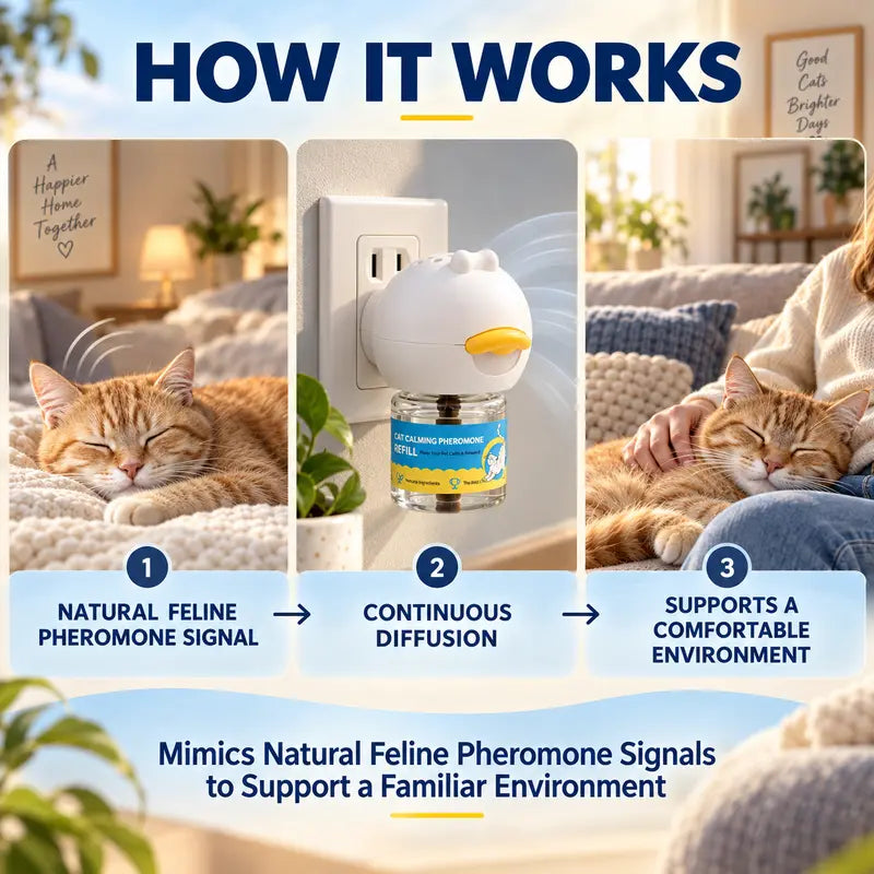 Wavetree Cat Calming Pheromone Diffuser Refill Kit (4-Pack, 120-Day Supply) - 48Ml Odorless Non-Toxic Liquid, Drug-Free Stress Relief for Meowing & Pee Spraying, Relaxing Behavior Support, Comfortable for Living Rooms - Tiktokshopbacktoschool