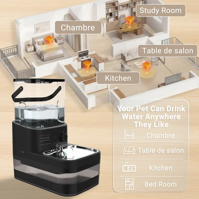 Automatic Cat & Dog Water Dispenser Filterless Wireless Water Fountain, Motion Sensor Activated Pet Water Dispenser, 4000Mah Rechargeable, 304 Stainless Steel Bowl, Gravity Refill, Wastewater Separationr Tanks,Gravity Water Refill,Stainless Steel Bowls