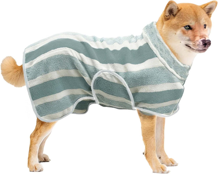 Quick-Dry Striped Dog Bathrobe – Microfiber