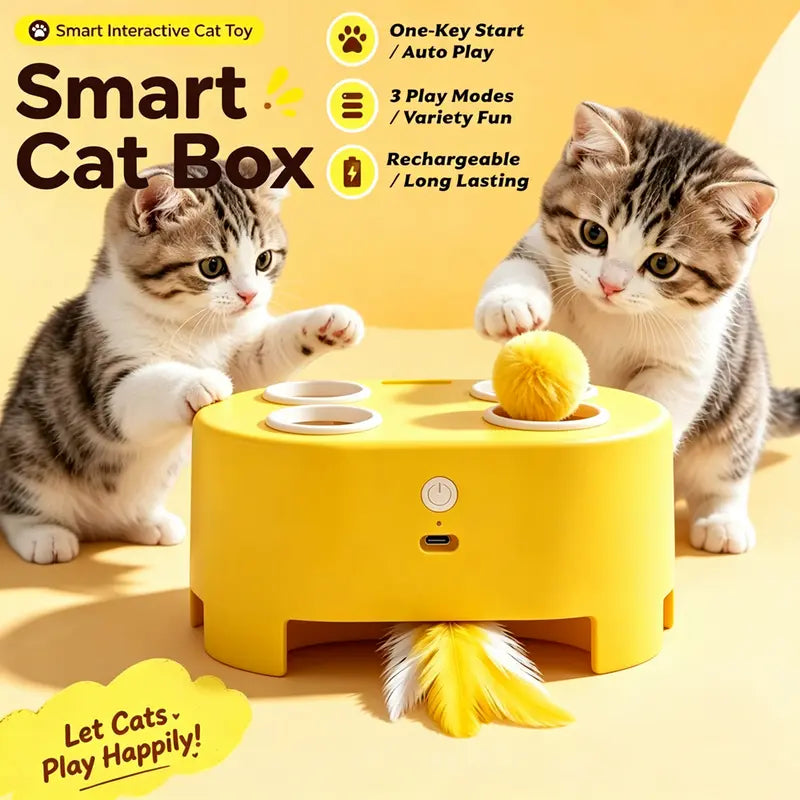 3-In-1 Rechargeable Smart Interactive Cat Toy - Whack-A-Mole & Feather Teaser for Bored Indoor Cats