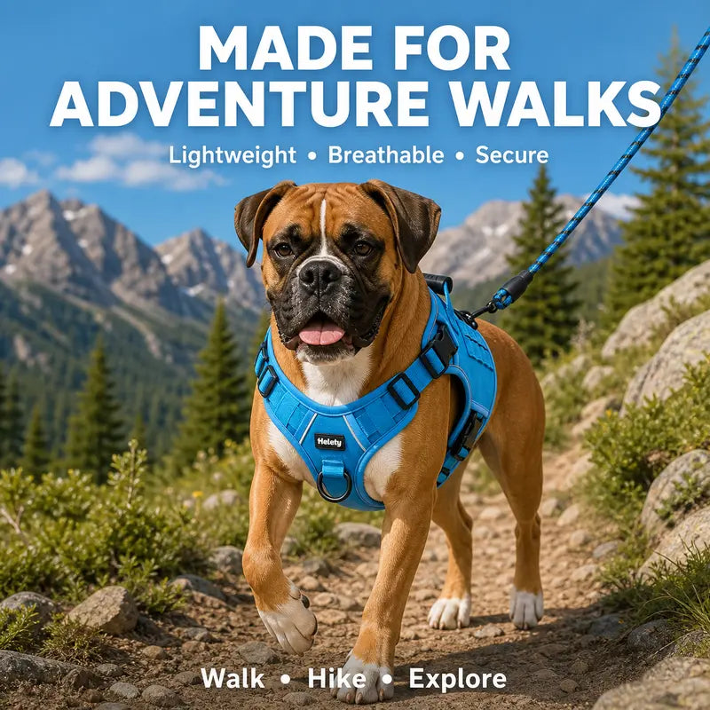 HELETY 2-Piece Tactical Dog Set Pack - No-Pull Reflective Adjustable Vest with Top Handle for Safe Walks, Portable Hydration Water Bottle, Plush Corduroy Safety Collar, Retractable Leash, Christmas Pet Bow Tie for Medium/Large Dogs