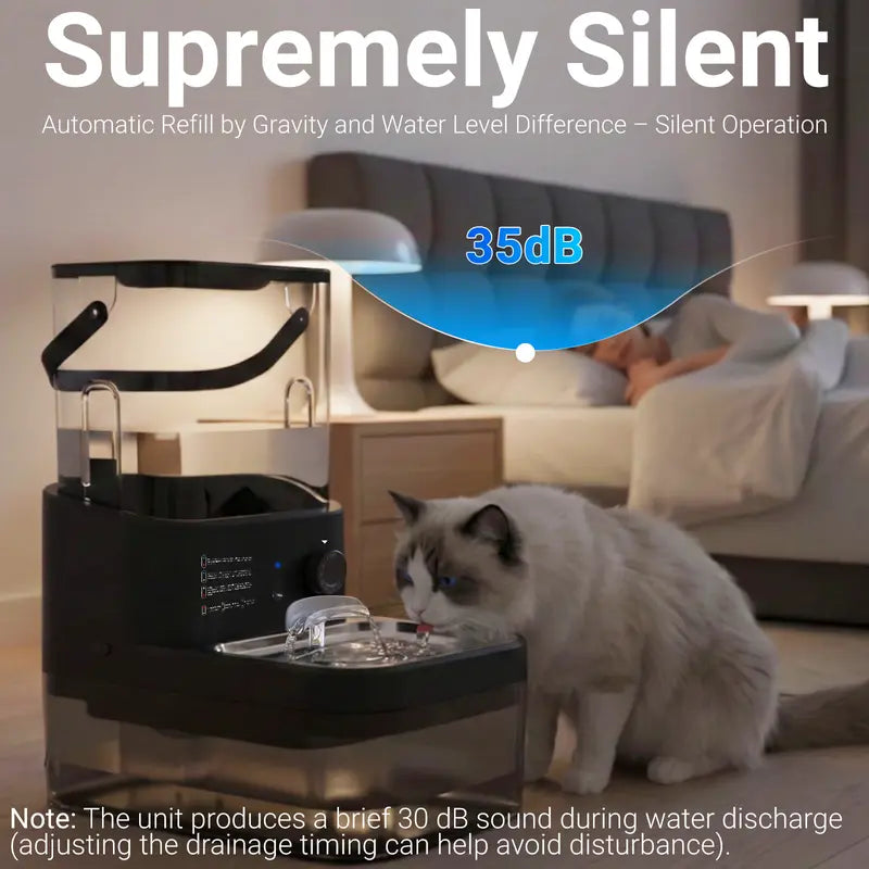 Automatic Cat & Dog Water Dispenser Filterless Wireless Water Fountain, Motion Sensor Activated Pet Water Dispenser, 4000Mah Rechargeable, 304 Stainless Steel Bowl, Gravity Refill, Wastewater Separationr Tanks,Gravity Water Refill,Stainless Steel Bowls