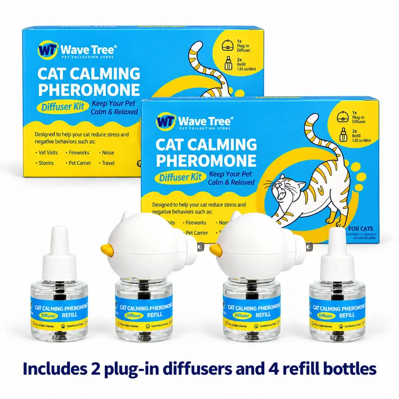 Wavetree Cat Calming Pheromone Diffuser Refill Kit (4-Pack, 120-Day Supply) - 48Ml Odorless Non-Toxic Liquid, Drug-Free Stress Relief for Meowing & Pee Spraying, Relaxing Behavior Support, Comfortable for Living Rooms - Tiktokshopbacktoschool