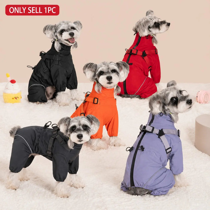 Four-Leg Windproof Dog Jacket with Harness