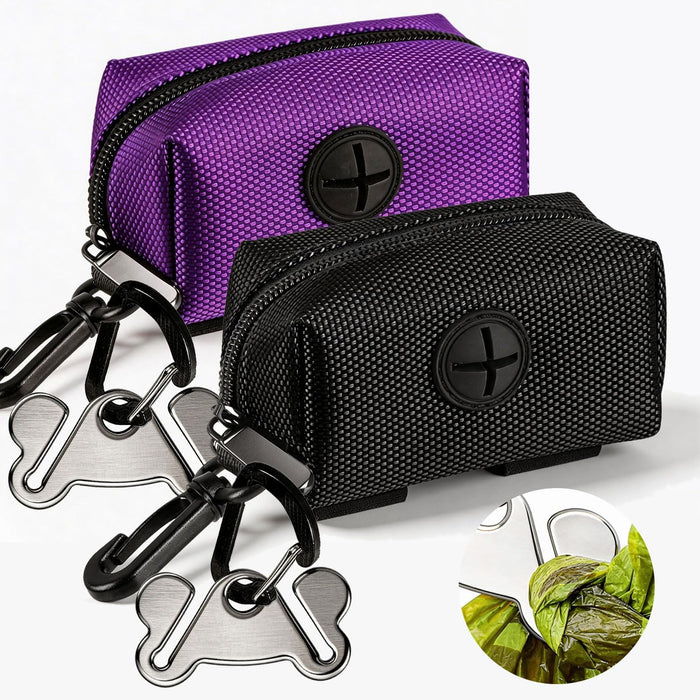 Dog Poop Bag Dispenser & Holder Set, 2 Pack Purple/Black