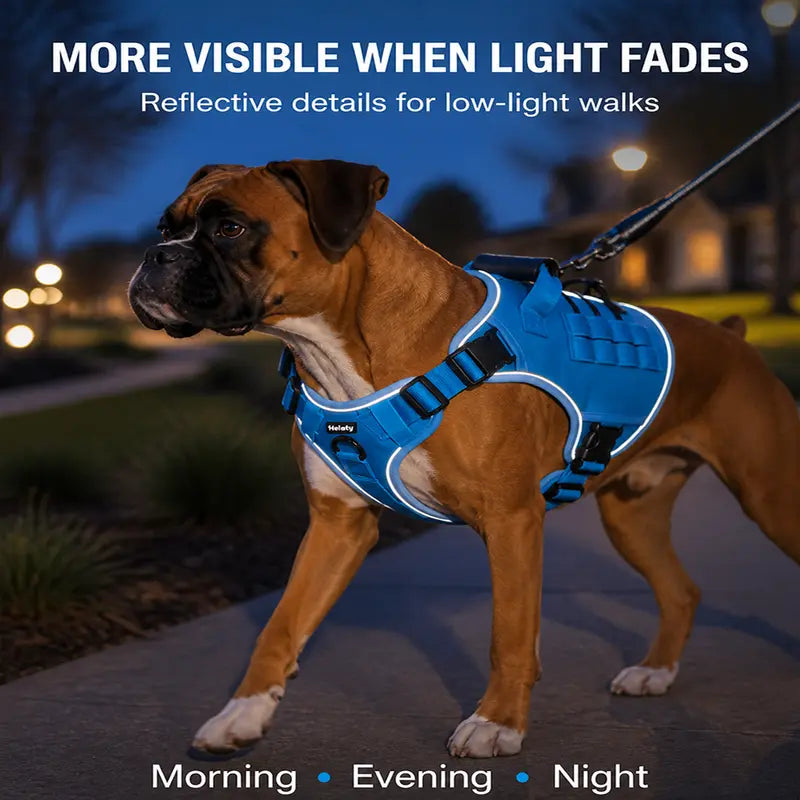 HELETY 2-Piece Tactical Dog Set Pack - No-Pull Reflective Adjustable Vest with Top Handle for Safe Walks, Portable Hydration Water Bottle, Plush Corduroy Safety Collar, Retractable Leash, Christmas Pet Bow Tie for Medium/Large Dogs