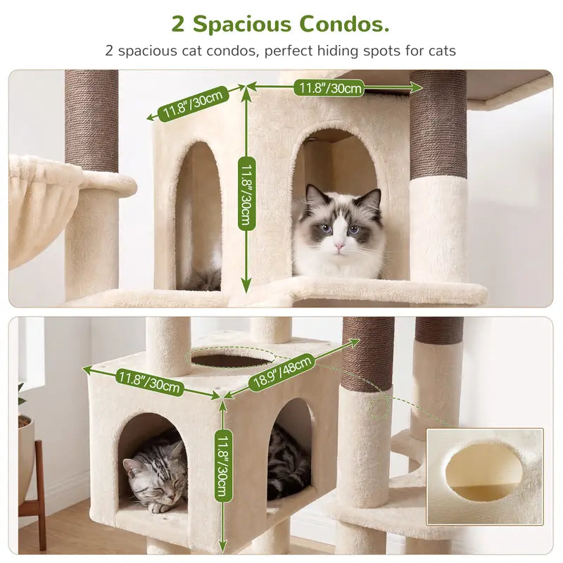DESKAT 75-Inch Tall Cat Tower - Large Indoor Cat Furniture with Sisal Scratching Posts, Vertical Scratcher, 2 Condos, 2 Hammocks, 3 Perches, Play Space for Multiple Felines
