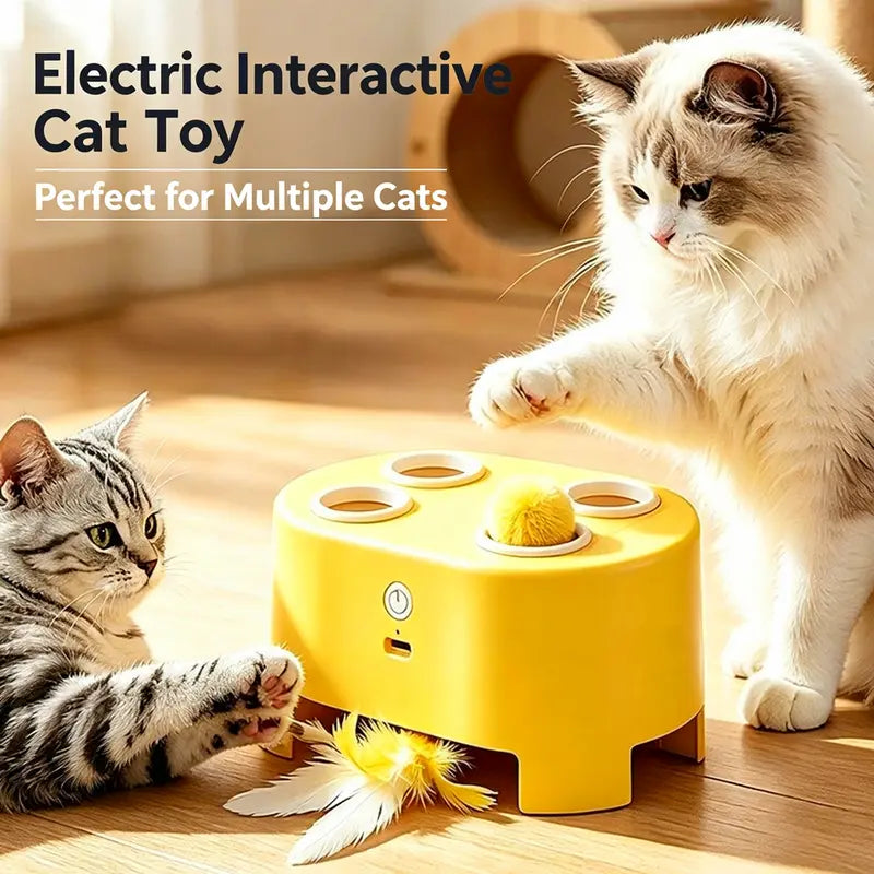 3-In-1 Rechargeable Smart Interactive Cat Toy - Whack-A-Mole & Feather Teaser for Bored Indoor Cats