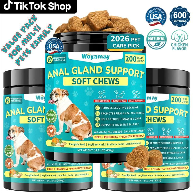 Anal Gland Chews for Dogs, 200Ct with Pumpkin Probiotics & Digestive Enzymes, No Scoot Advance Anal Gland Dog Treats, Reduce Scooting Fishy Odor and Stool, Chicken Flavor