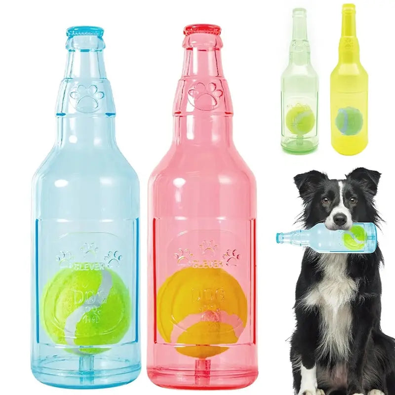 1Pc TPR Plastic Bottle-Shaped Playful Dog Chew Toy with Tennis Ball, Interactive Fetch-Tug Toy for Small/Medium Dogs, Durable for Teeth Relief, Indoor-Outdoor Use