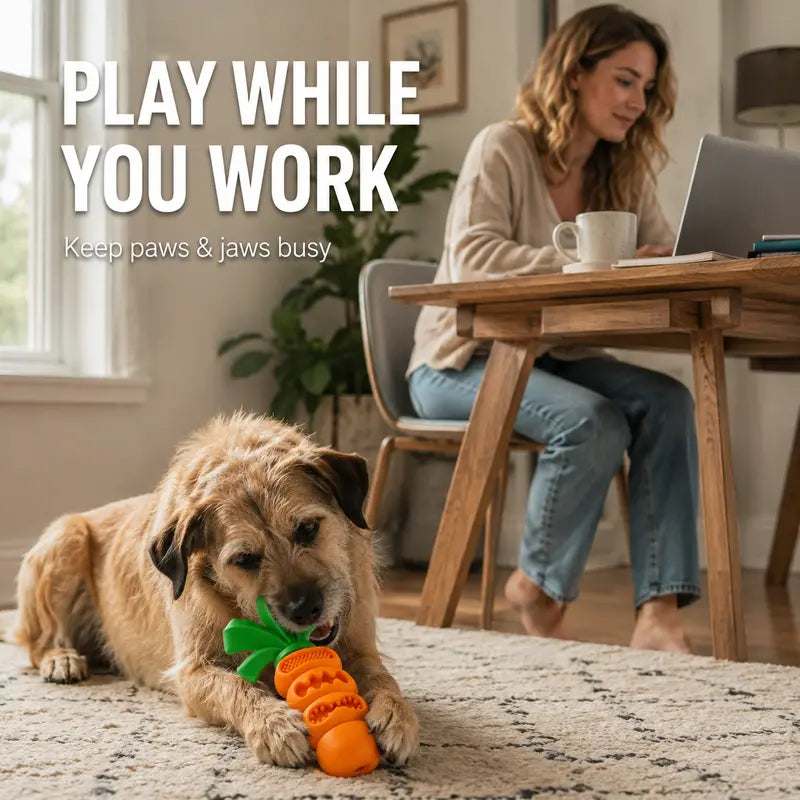 Upgraded Rubber Carrot Dog Toy - Textured Treat-Dispensing Chew Puzzle for Mental Stimulation & Chew Fun, 7.1 In, Small-Medium Bored Dogs