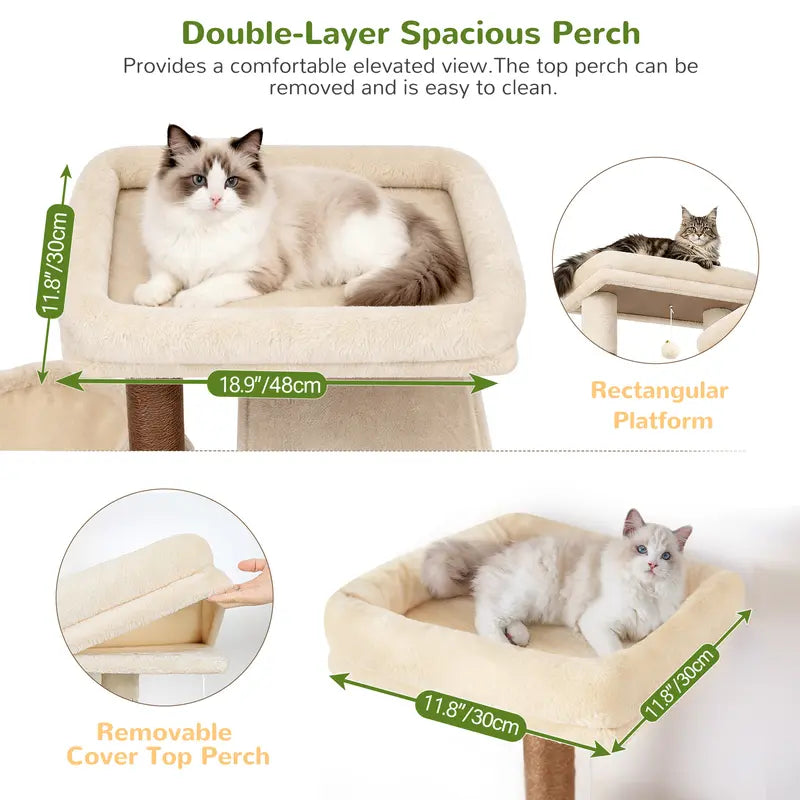DESKAT 75-Inch Tall Cat Tower - Large Indoor Cat Furniture with Sisal Scratching Posts, Vertical Scratcher, 2 Condos, 2 Hammocks, 3 Perches, Play Space for Multiple Felines