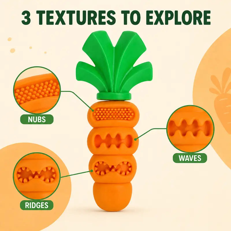 Upgraded Rubber Carrot Dog Toy - Textured Treat-Dispensing Chew Puzzle for Mental Stimulation & Chew Fun, 7.1 In, Small-Medium Bored Dogs