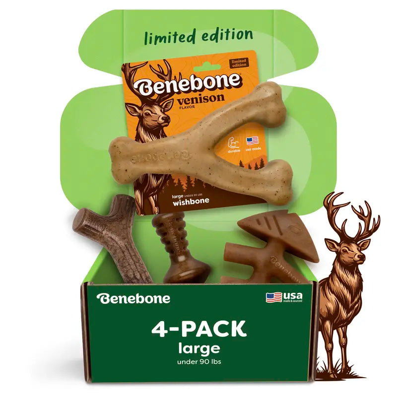 Benebone Durable Dog Chew Toy Limited Edition Venison Chew Collection (4-Pack)