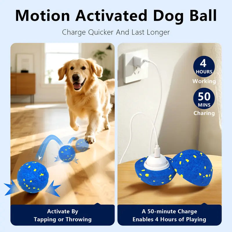 Fuufome Interactive Dog Toys Activated Auto Rolling Bouncing Ball, Durable Chewable Reaction Exercise Ball, 3.1 Inch, Type-C Rechargeable Spring-Style for Small/Medium/Large Dogs