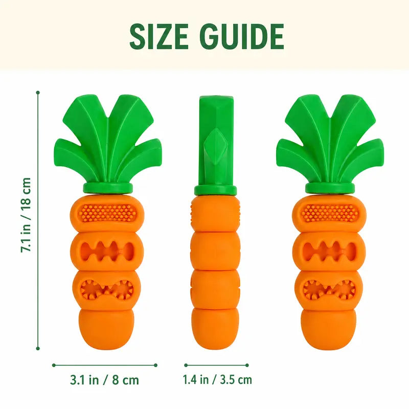 Upgraded Rubber Carrot Dog Toy - Textured Treat-Dispensing Chew Puzzle for Mental Stimulation & Chew Fun, 7.1 In, Small-Medium Bored Dogs