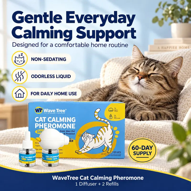Wavetree Cat Calming Pheromone Diffuser Refill Kit (4-Pack, 120-Day Supply) - 48Ml Odorless Non-Toxic Liquid, Drug-Free Stress Relief for Meowing & Pee Spraying, Relaxing Behavior Support, Comfortable for Living Rooms - Tiktokshopbacktoschool