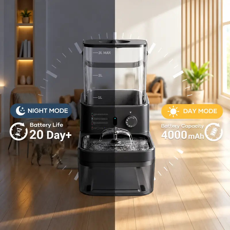 Automatic Cat & Dog Water Dispenser Filterless Wireless Water Fountain, Motion Sensor Activated Pet Water Dispenser, 4000Mah Rechargeable, 304 Stainless Steel Bowl, Gravity Refill, Wastewater Separationr Tanks,Gravity Water Refill,Stainless Steel Bowls