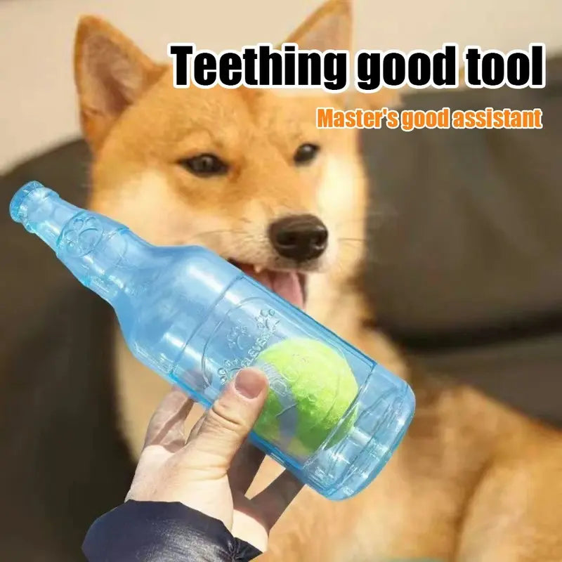 1Pc TPR Plastic Bottle-Shaped Playful Dog Chew Toy with Tennis Ball, Interactive Fetch-Tug Toy for Small/Medium Dogs, Durable for Teeth Relief, Indoor-Outdoor Use