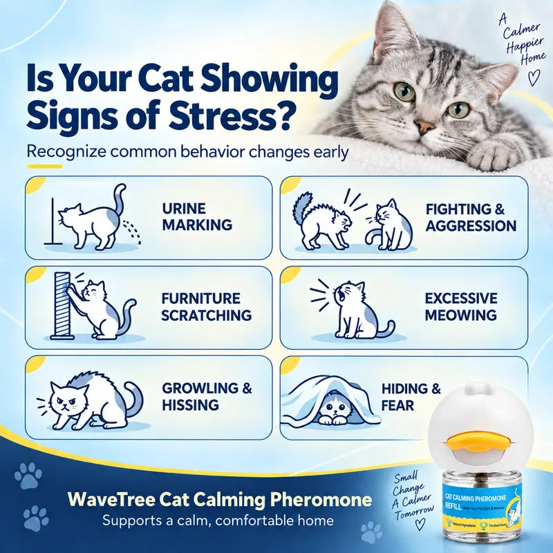 Wavetree Cat Calming Pheromone Diffuser Refill Kit (4-Pack, 120-Day Supply) - 48Ml Odorless Non-Toxic Liquid, Drug-Free Stress Relief for Meowing & Pee Spraying, Relaxing Behavior Support, Comfortable for Living Rooms - Tiktokshopbacktoschool