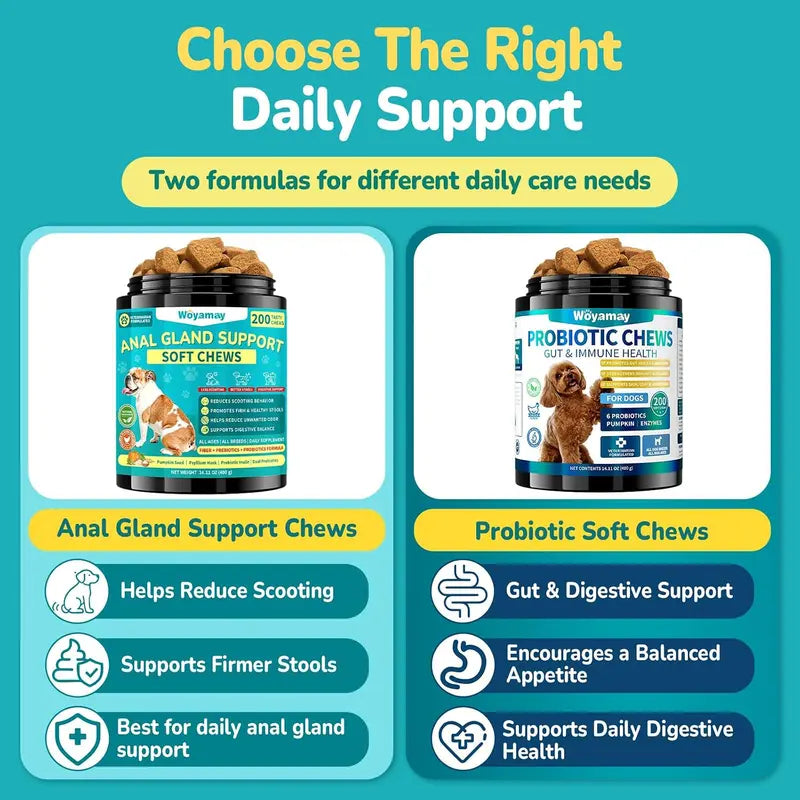 Anal Gland Chews for Dogs, 200Ct with Pumpkin Probiotics & Digestive Enzymes, No Scoot Advance Anal Gland Dog Treats, Reduce Scooting Fishy Odor and Stool, Chicken Flavor