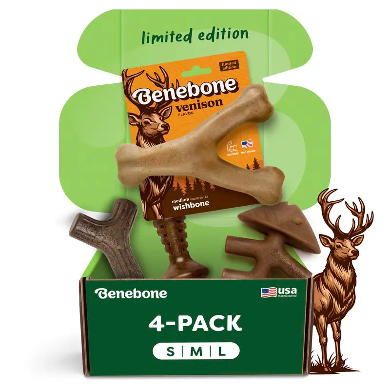 Benebone Durable Dog Chew Toy Limited Edition Venison Chew Collection (4-Pack)