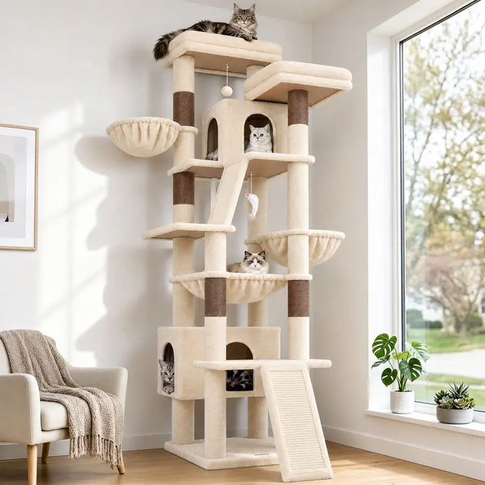 DESKAT 75" Tall Cat Tower with Condos & Hammocks