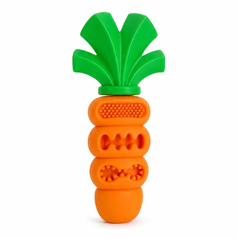 Upgraded Rubber Carrot Dog Toy - Textured Treat-Dispensing Chew Puzzle for Mental Stimulation & Chew Fun, 7.1 In, Small-Medium Bored Dogs