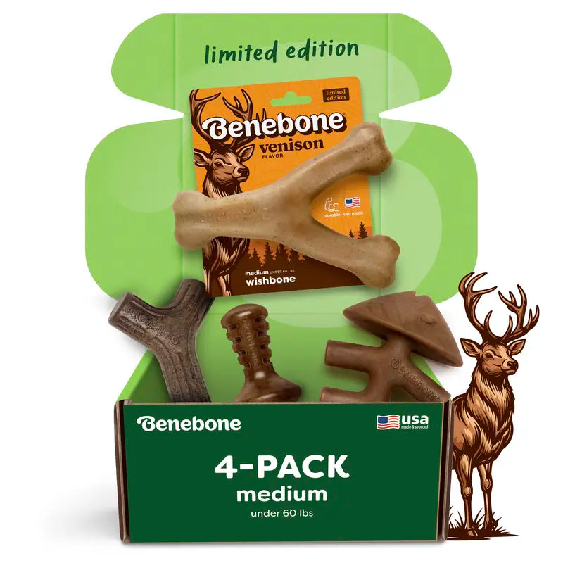Benebone Durable Dog Chew Toy Limited Edition Venison Chew Collection (4-Pack)