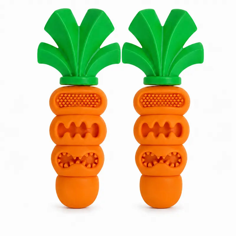 Upgraded Rubber Carrot Dog Toy - Textured Treat-Dispensing Chew Puzzle for Mental Stimulation & Chew Fun, 7.1 In, Small-Medium Bored Dogs