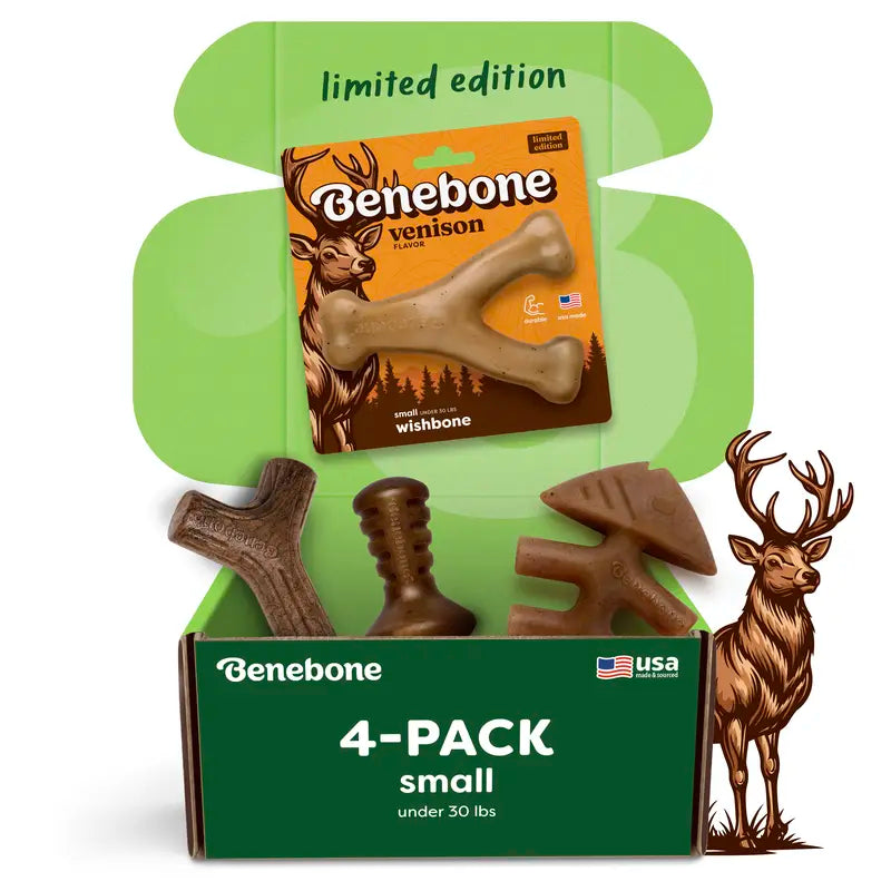 Benebone Durable Dog Chew Toy Limited Edition Venison Chew Collection (4-Pack)