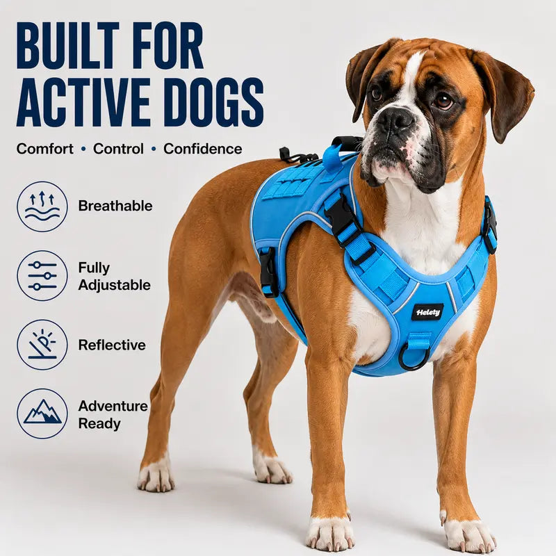 HELETY 2-Piece Tactical Dog Set Pack - No-Pull Reflective Adjustable Vest with Top Handle for Safe Walks, Portable Hydration Water Bottle, Plush Corduroy Safety Collar, Retractable Leash, Christmas Pet Bow Tie for Medium/Large Dogs
