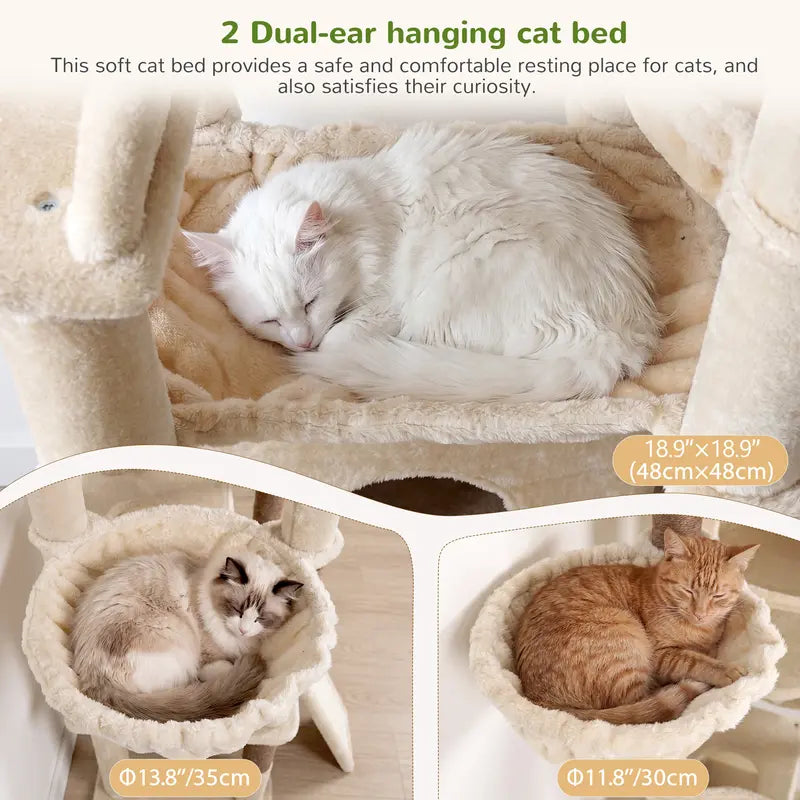 DESKAT 75-Inch Tall Cat Tower - Large Indoor Cat Furniture with Sisal Scratching Posts, Vertical Scratcher, 2 Condos, 2 Hammocks, 3 Perches, Play Space for Multiple Felines