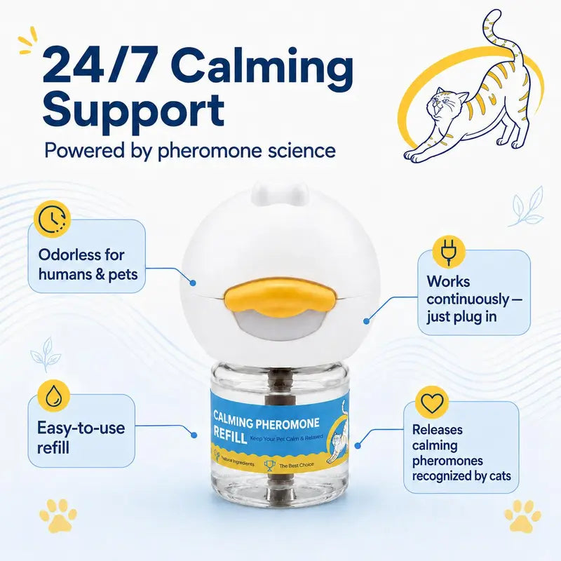 Wavetree Cat Calming Pheromone Diffuser Refill Kit (4-Pack, 120-Day Supply) - 48Ml Odorless Non-Toxic Liquid, Drug-Free Stress Relief for Meowing & Pee Spraying, Relaxing Behavior Support, Comfortable for Living Rooms - Tiktokshopbacktoschool
