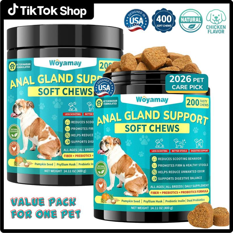 Anal Gland Chews for Dogs, 200Ct with Pumpkin Probiotics & Digestive Enzymes, No Scoot Advance Anal Gland Dog Treats, Reduce Scooting Fishy Odor and Stool, Chicken Flavor