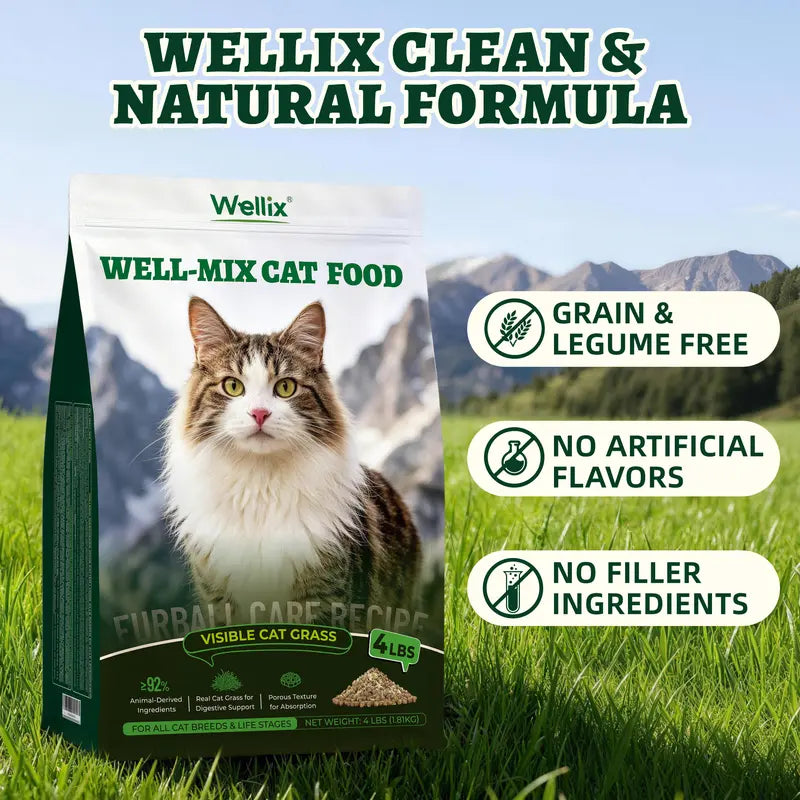 Wellix 63.5Oz Hairball Aid Dry Cat Food, High-Protein Grain-Free Formula with Fresh Poultry Varieties, No Artificial Attractants，#Sohochic