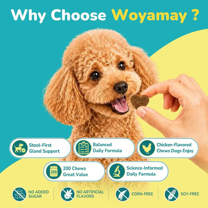 Anal Gland Chews for Dogs, 200Ct with Pumpkin Probiotics & Digestive Enzymes, No Scoot Advance Anal Gland Dog Treats, Reduce Scooting Fishy Odor and Stool, Chicken Flavor