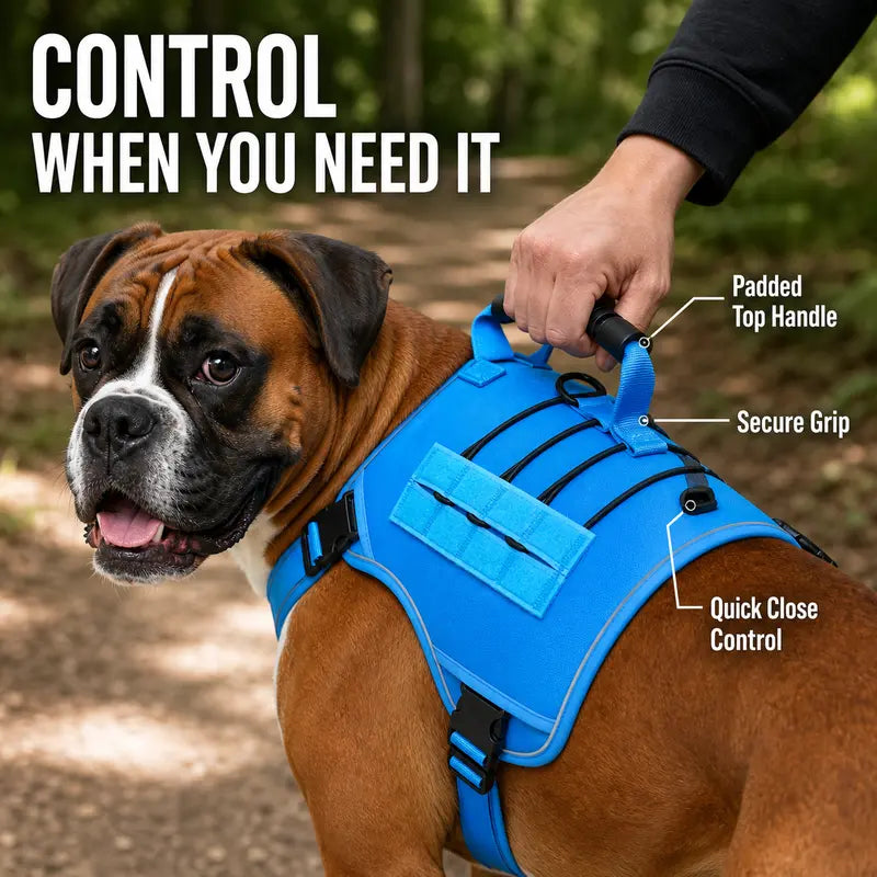 HELETY 2-Piece Tactical Dog Set Pack - No-Pull Reflective Adjustable Vest with Top Handle for Safe Walks, Portable Hydration Water Bottle, Plush Corduroy Safety Collar, Retractable Leash, Christmas Pet Bow Tie for Medium/Large Dogs