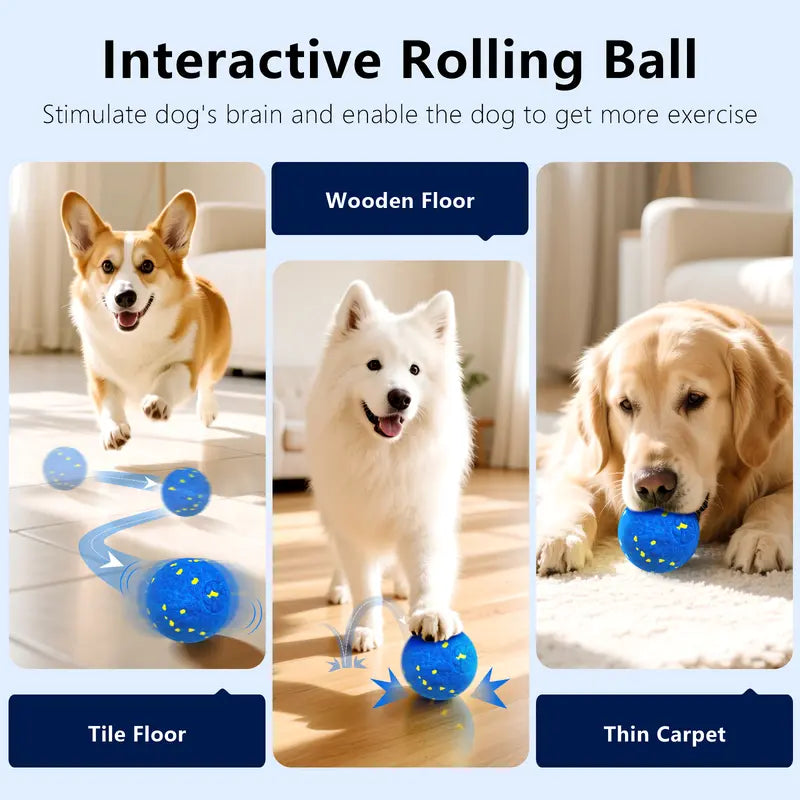 Fuufome Interactive Dog Toys Activated Auto Rolling Bouncing Ball, Durable Chewable Reaction Exercise Ball, 3.1 Inch, Type-C Rechargeable Spring-Style for Small/Medium/Large Dogs