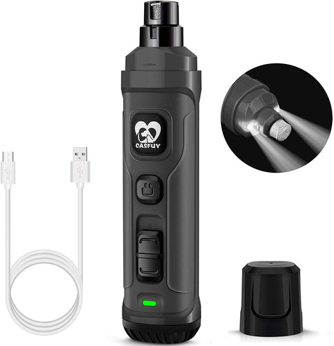 Casfuy Dog Nail Grinder with 2 LED Lights, Grey