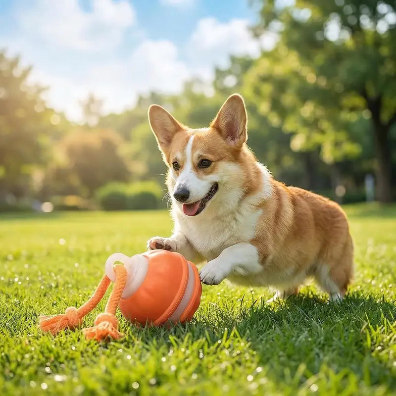 P06 Chew-Resistant Interactive Dog Ball Set, Electric Auto-Moving Rolling Toy with Rope for Small/Medium Dogs, Reduces Boredom, Aids Training, Includes Squeaky Spinning Toy