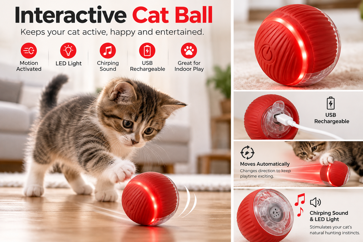Interactive motion-activated cat ball with kitten
