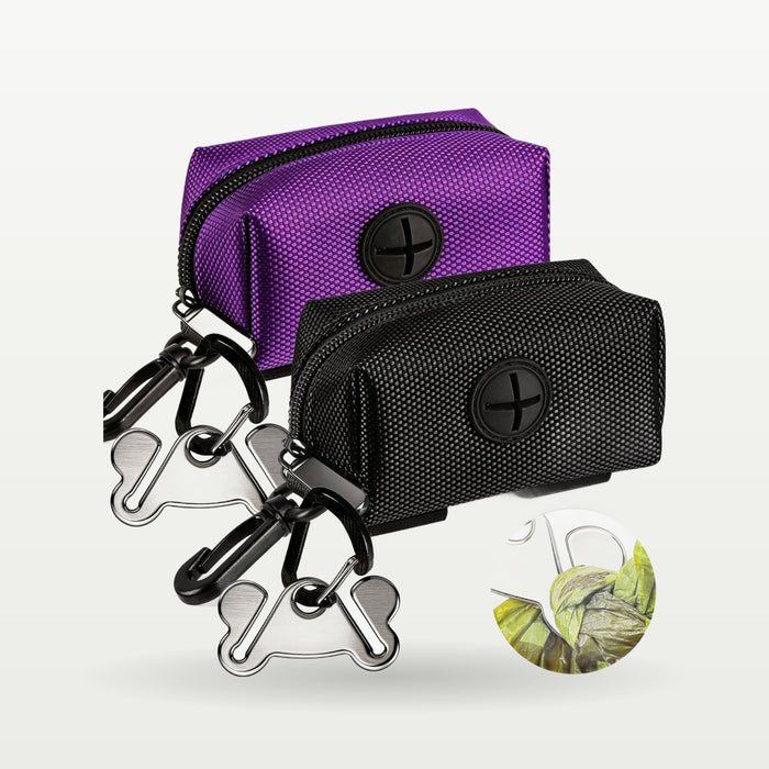 Dog Poop Bag Dispenser & Holder Set, 2 Pack Purple/Black