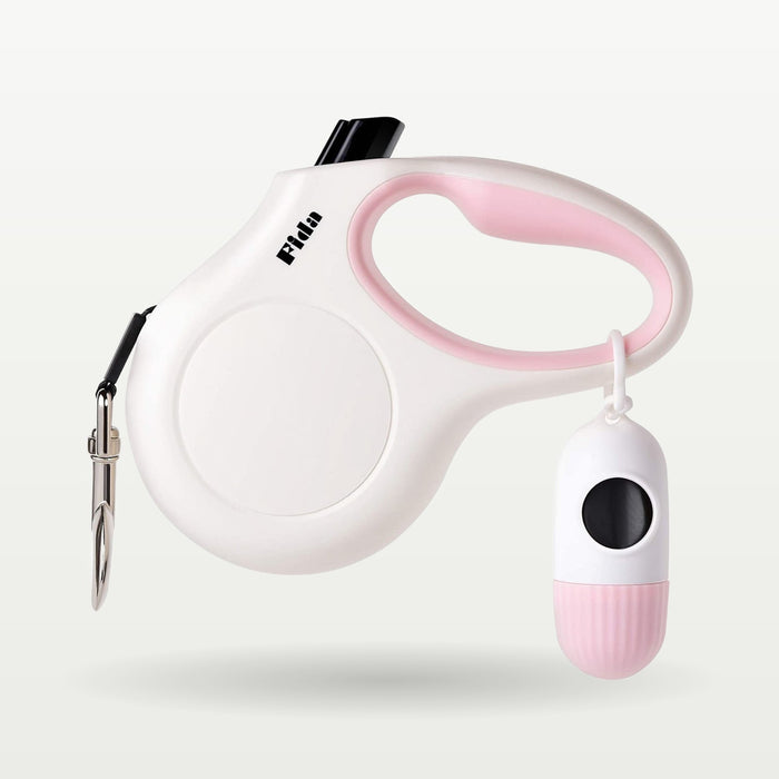 Retractable Leash with Poop Bag Dispenser, 10 ft, White